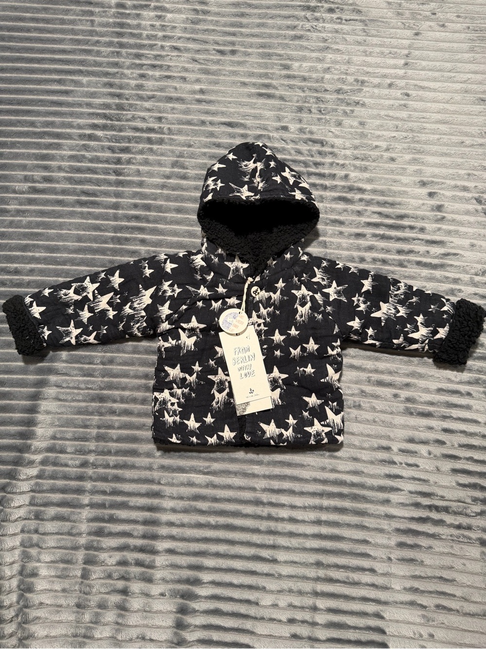 Noe & Zoe Berlin Star Shower Reversible Baby Jacket 3-6M NWT $97 Sherpa